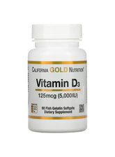 California Gold Nutrition Vitamin D3 5000 IU supplement UAE in a bottle of 90 fish gelatin softgels